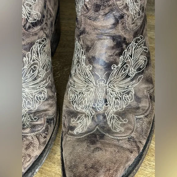 Old Gringo Brown Heeled Boots with Cream Embroidery 8.5 Butterfly - Picture 5 of 9